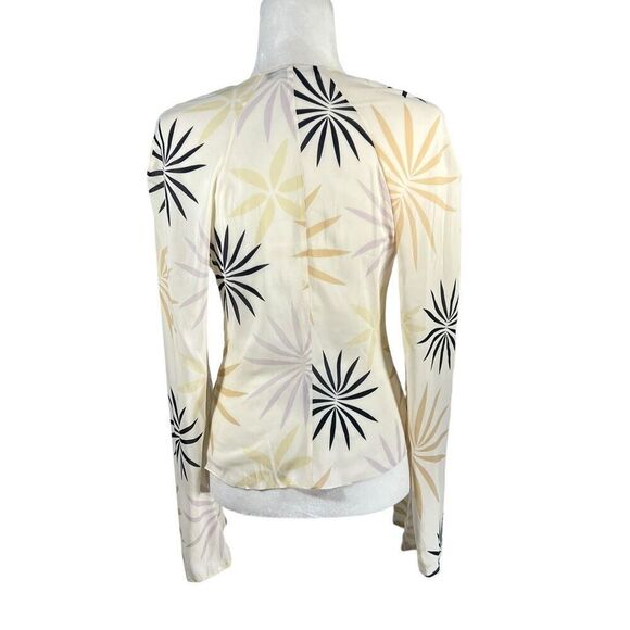 Elie Tahari Silk blend Abstract Leaf Print Tie-front Blouse Size Medium - Picture 6 of 12